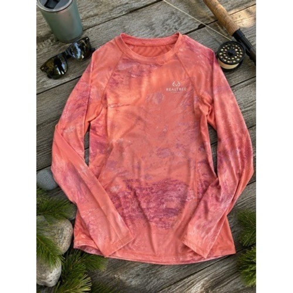 Realtree Fishing Performance Sun Shirt Small Coral Camo UPF Long Sleeve
